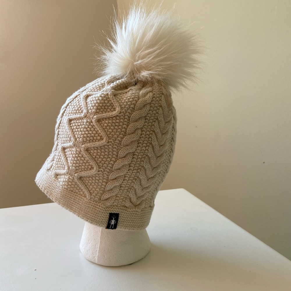 Cream Cable Knit Hat with Pom-Pom